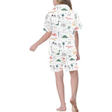 Cute cartoon dinosaurs tree pattern Kids' Boys' Girls' V-Neck Short Pajama Set