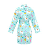 Llama alpaca cactus leaves pattern Women's Long Sleeve Belted Night Robe