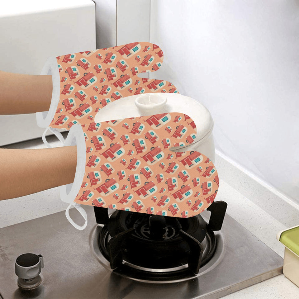 Camper Van Pattern Print Design 03 Heat Resistant Oven Mitts