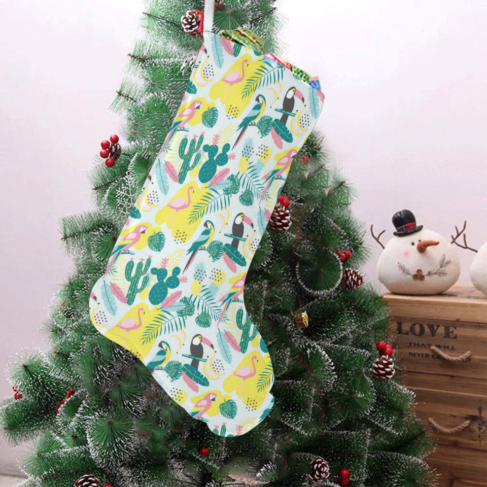 Cute parrot toucan flamingo cactus exotic leaves p Christmas Stocking