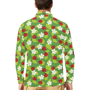 Ladybug Pattern Print Design 01 Men's Long Sleeve Polo Shirt