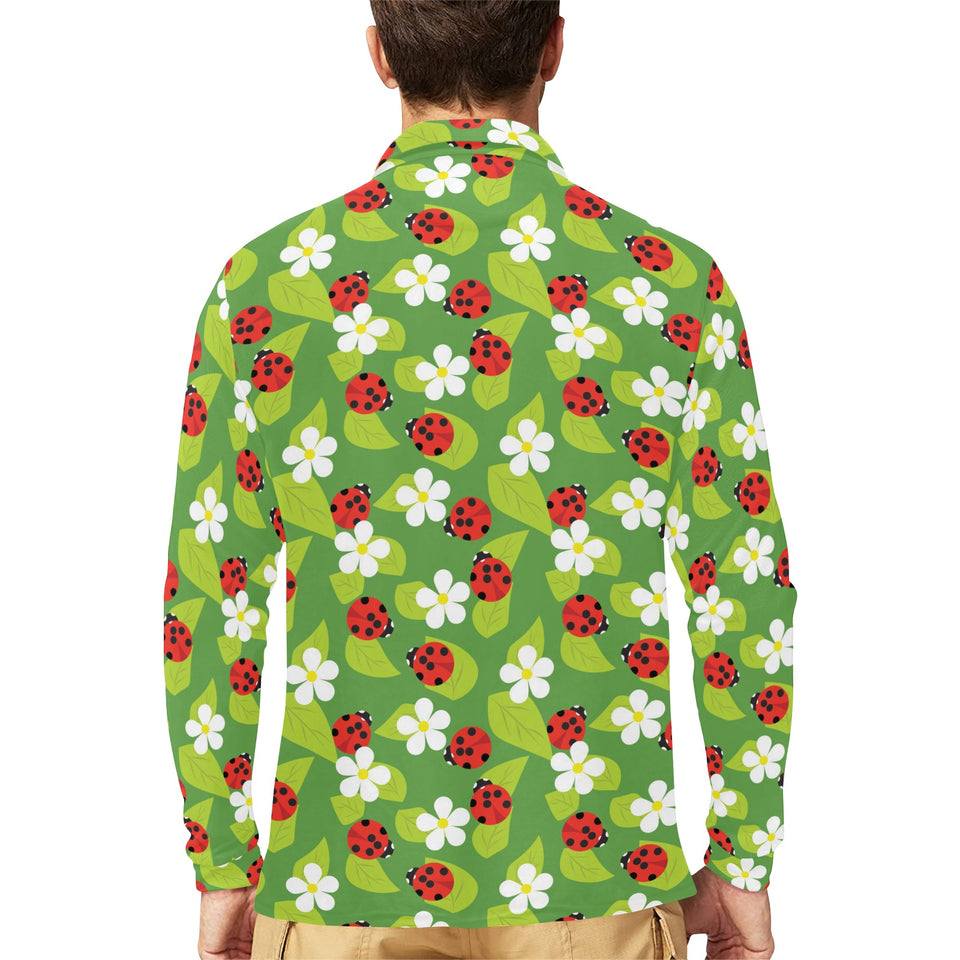 Ladybug Pattern Print Design 01 Men's Long Sleeve Polo Shirt
