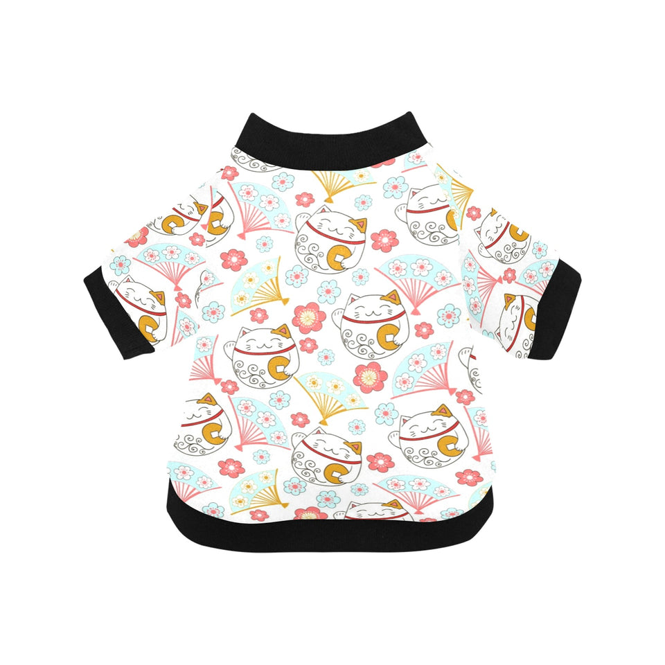 Maneki neko cat fan sakura All Over Print Pet Dog Round Neck Fuzzy Shirt