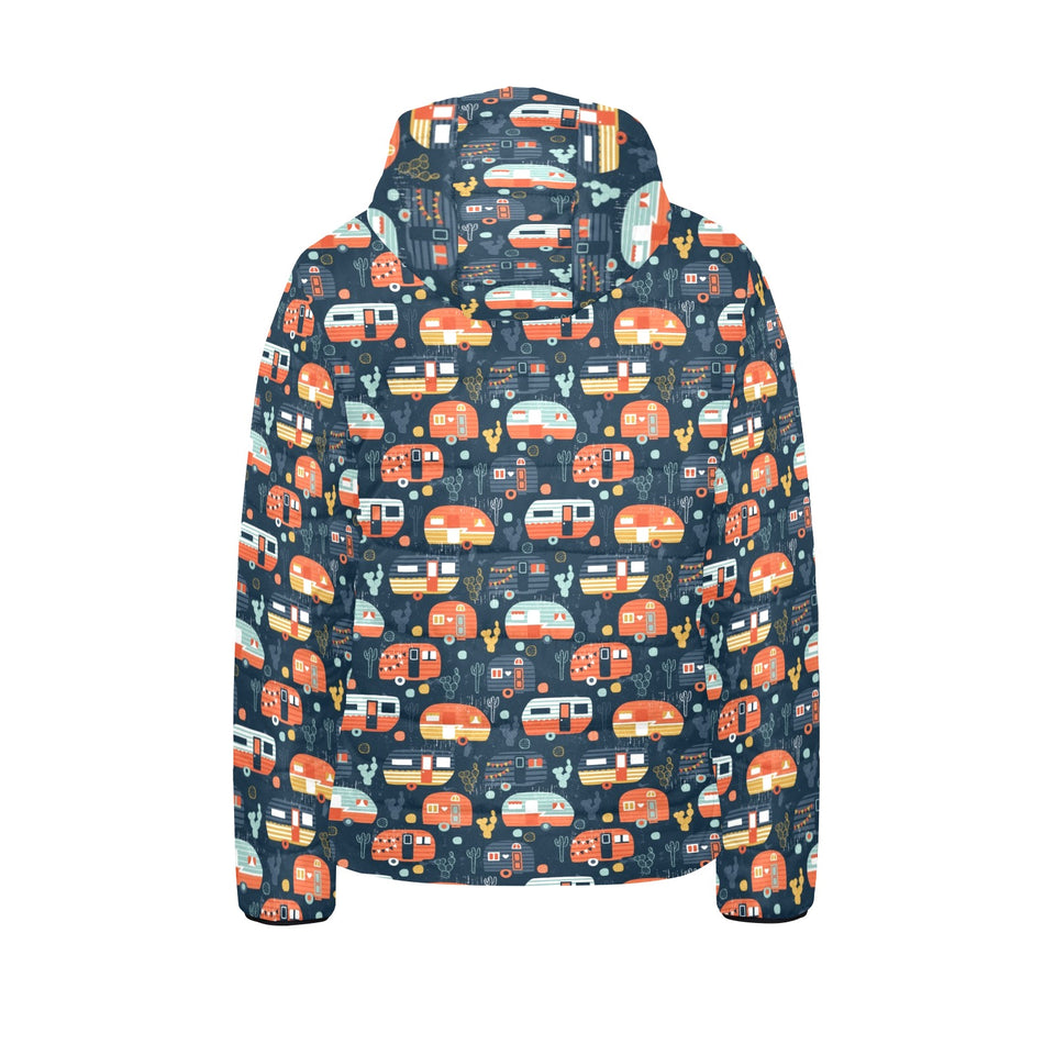 Camper Van Pattern Print Design 05 Kids' Boys' Girls' Padded Hooded Jacket