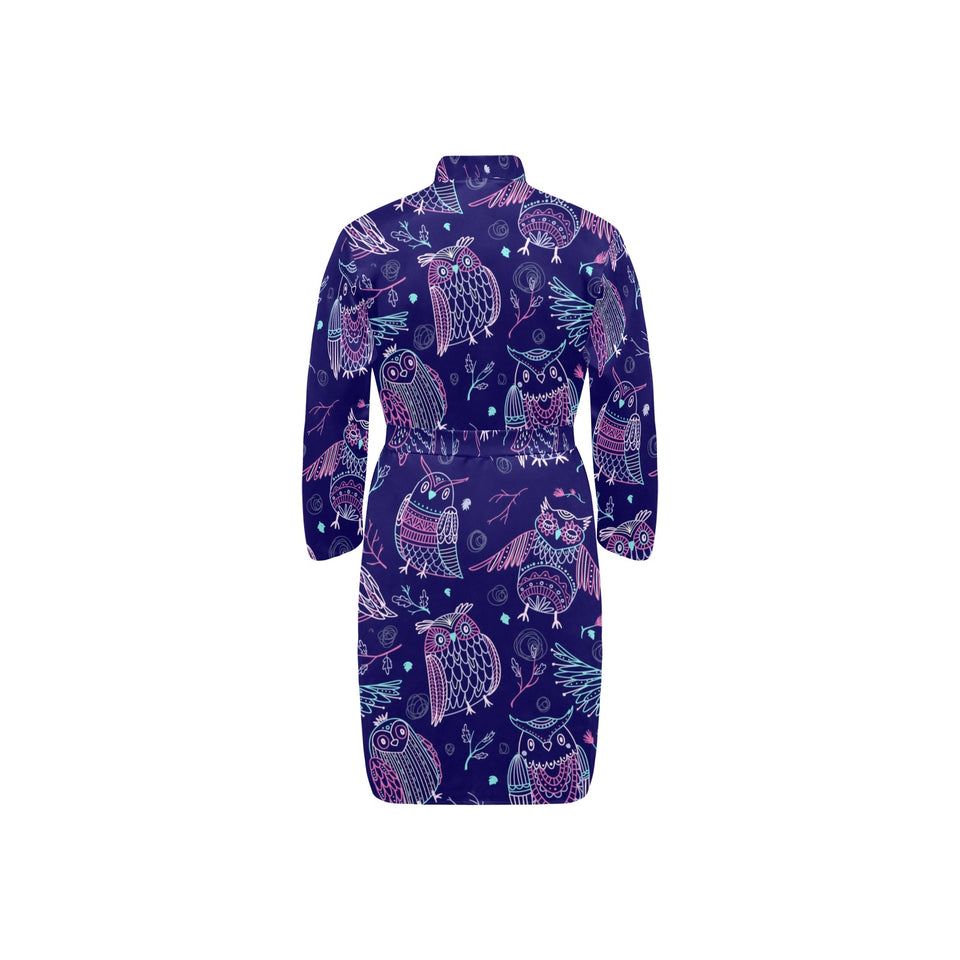 Cute owls pattern boho style ornament Men's Long Sleeve Belted Night Robe