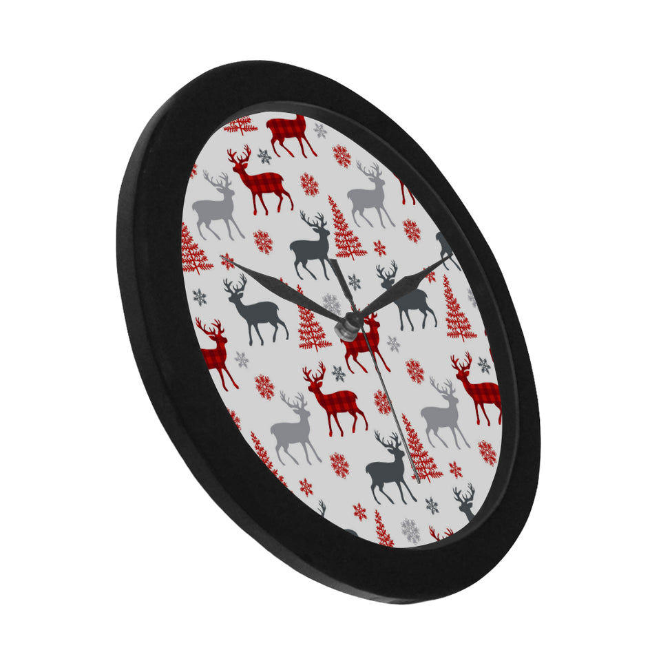 Deer tree snowflakes chrismas pattern Elegant Black Wall Clock