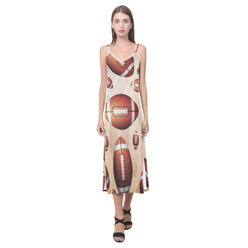 American football ball design pattern V-Neck Open Fork Long Dress