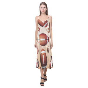 American football ball design pattern V-Neck Open Fork Long Dress