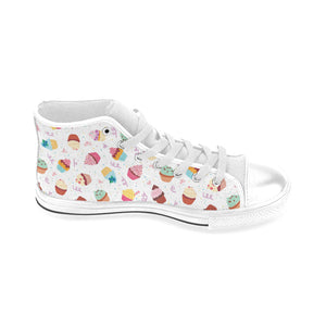 Cake cupcake design pattern Men's High Top Canvas Shoes White