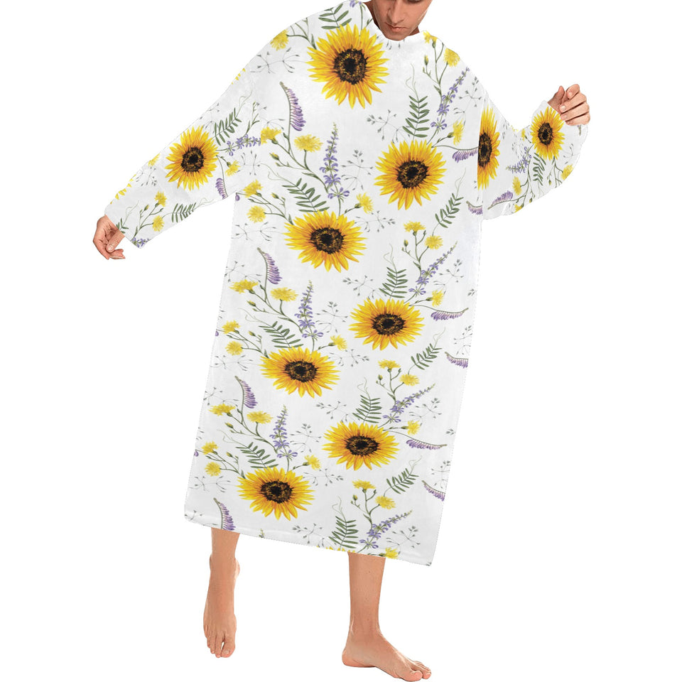 beautiful sunflowers pattern Blanket Robe with Sleeves