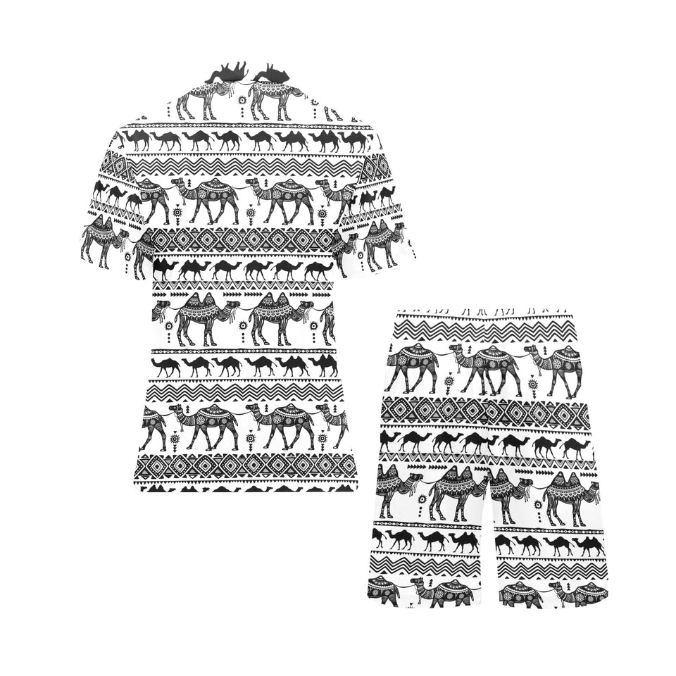 Camel polynesian tribal pattern Men's V-Neck Short Pajama Set