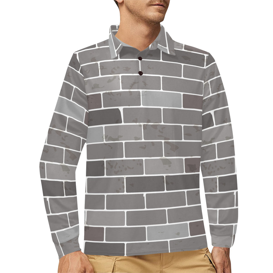 Brick Printed Pattern Print Design 05 Men's Long Sleeve Polo Shirt