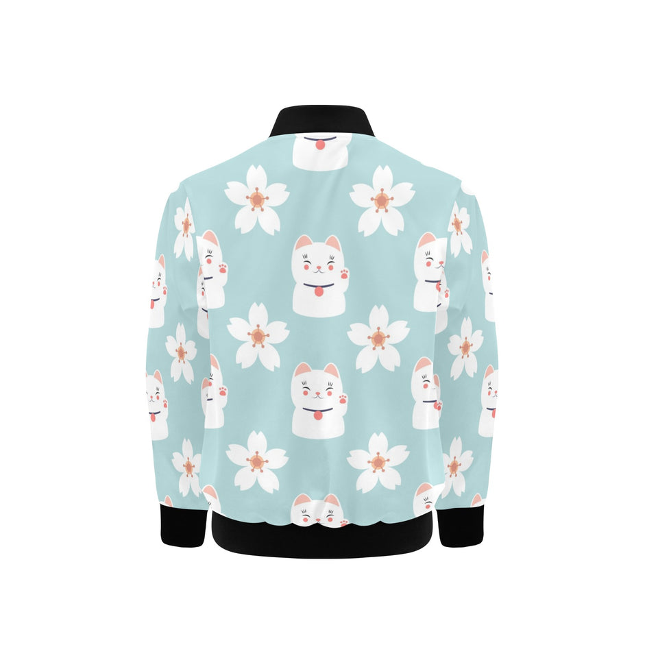 Maneki neko cat sakura Kids' Boys' Girls' Bomber Jacket