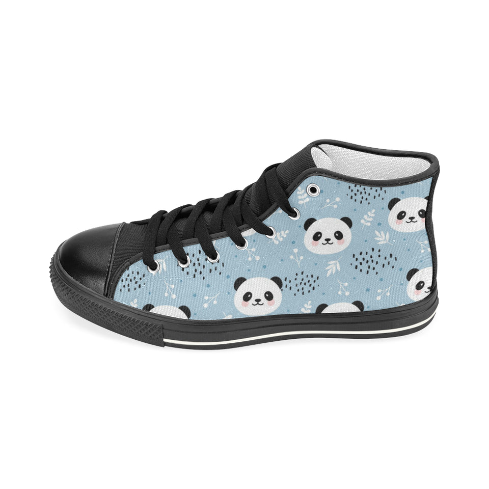 Cute panda pattern Women's High Top Canvas Shoes Black