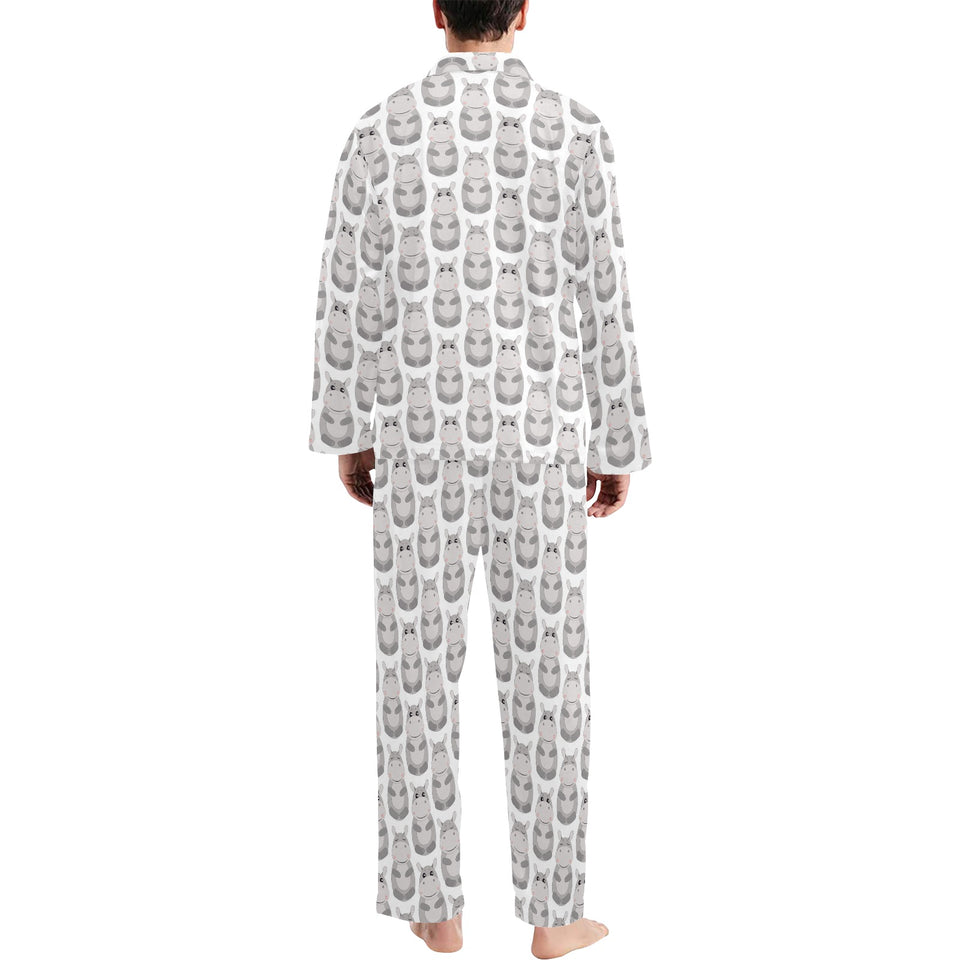 Hippopotamus Pattern Print Design 05 Men's Long Pajama Set