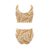 Carrot Pattern Print Design 02 Chest Bowknot High Waisted Bikini Swimsuit