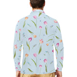 Watercolor Tulips pattern Men's Long Sleeve Polo Shirt