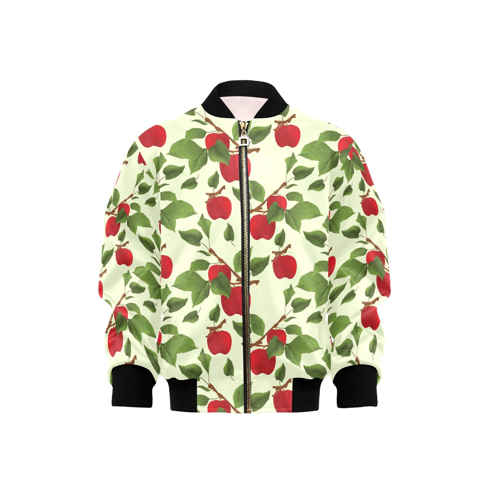 Red apples leaves pattern Kids' Boys' Girls' Bomber Jacket