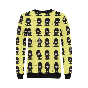 Cute ninja yellow background Women's Crew Neck Sweatshirt