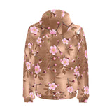 Pink sakura cherry blossom drak brown background Men's Padded Hooded Jacket