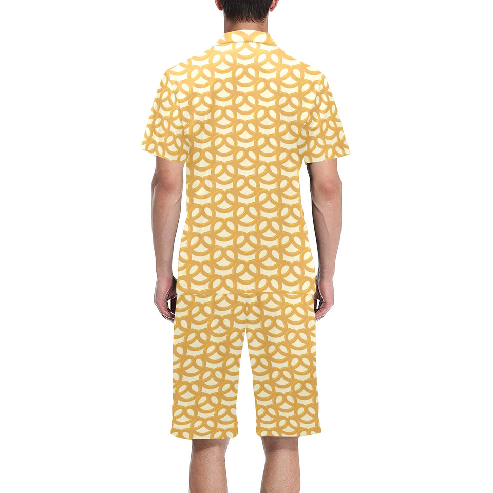 Pretzels Pattern Print Design 01 Men's V-Neck Short Pajama Set