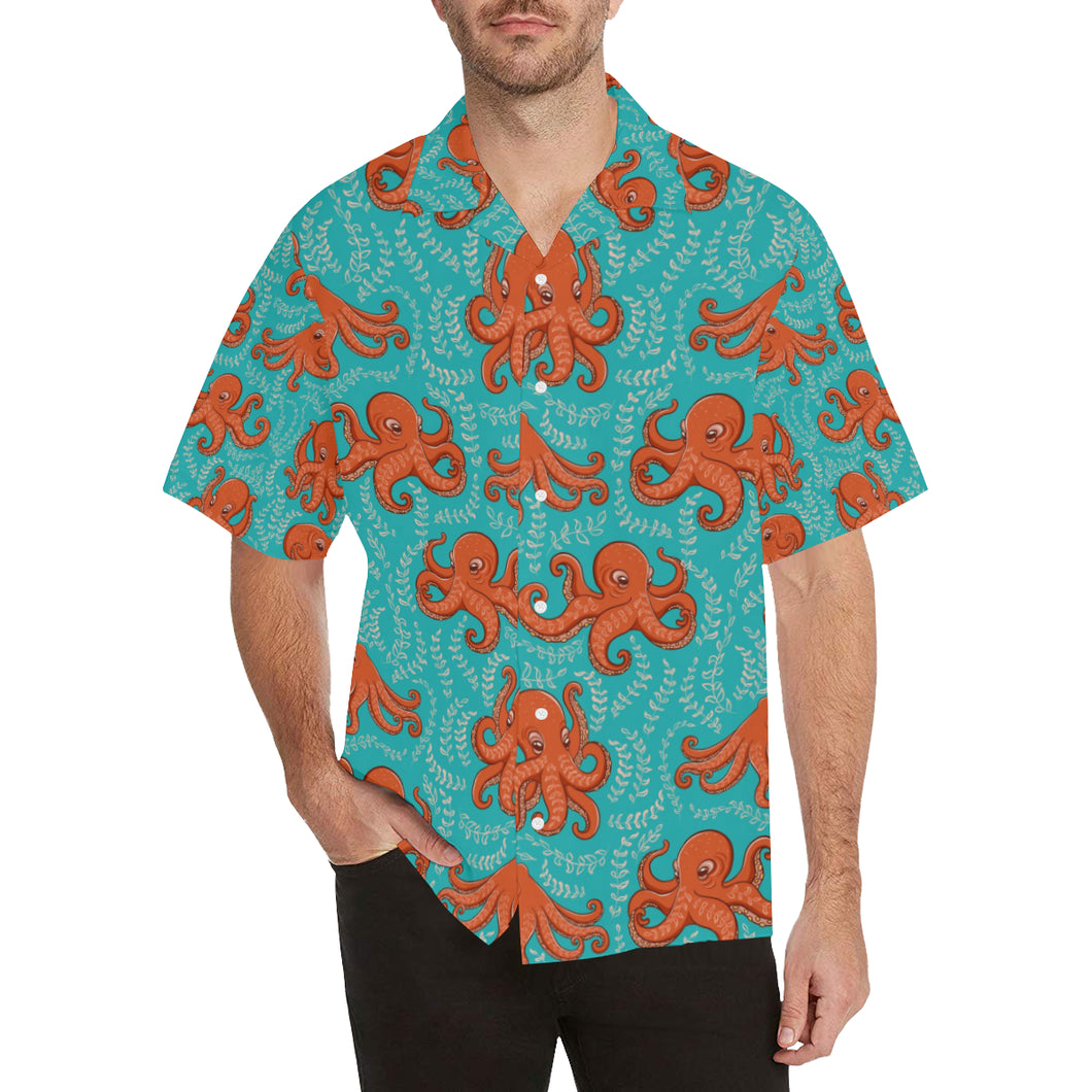 Octopus turquoise background Men's All Over Print Hawaiian Shirt