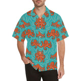 Octopus turquoise background Men's All Over Print Hawaiian Shirt