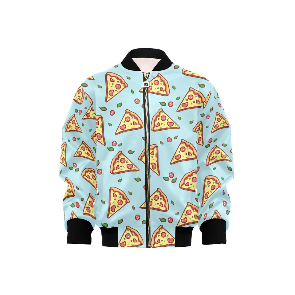 Hand drawn pizza blue background Kids' Boys' Girls' Bomber Jacket