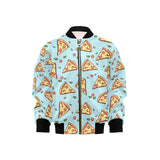 Hand drawn pizza blue background Kids' Boys' Girls' Bomber Jacket
