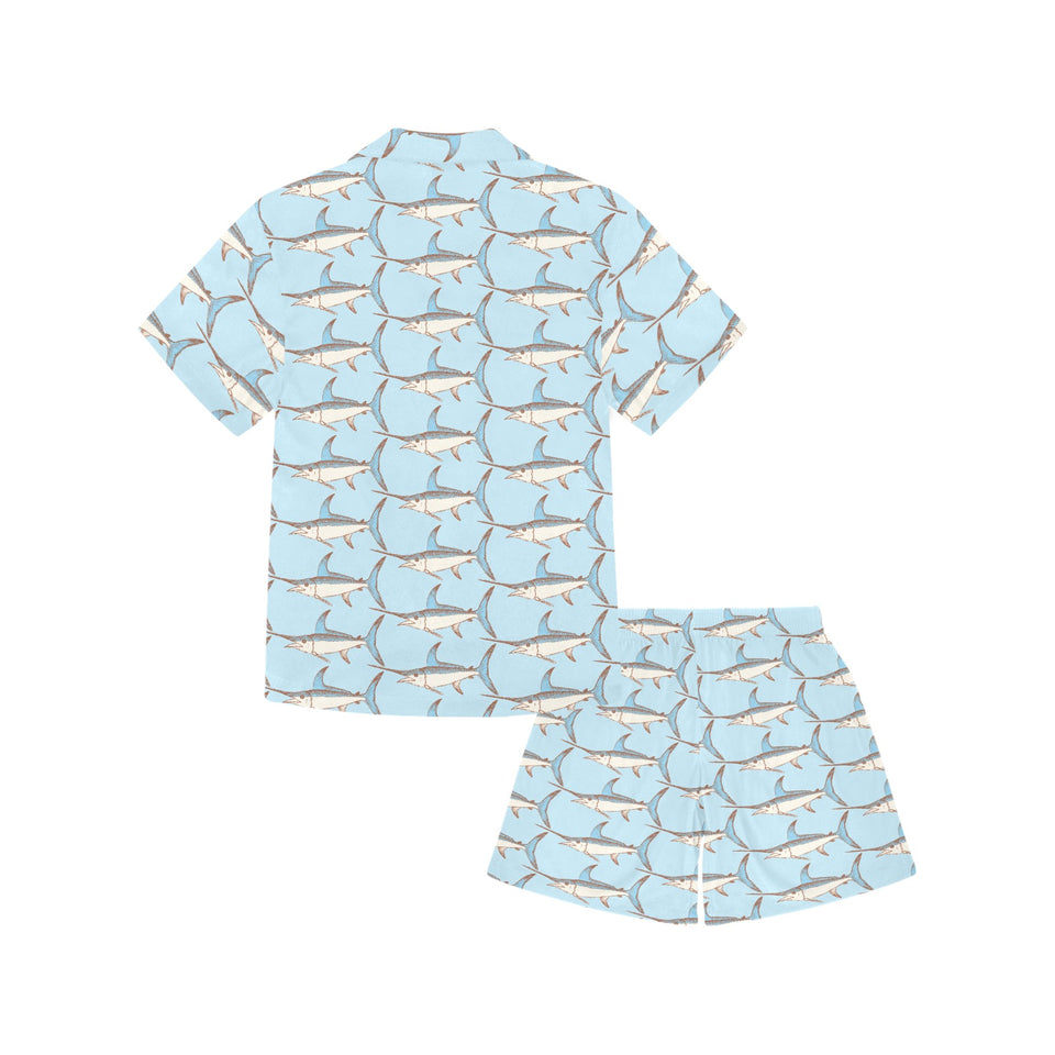 Swordfish Pattern Print Design 01 Kids' Boys' Girls' V-Neck Short Pajama Set