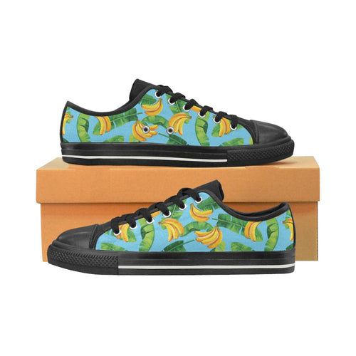 banana leaves banana design pattern Kids' Boys' Girls' Low Top Canvas Shoes Black