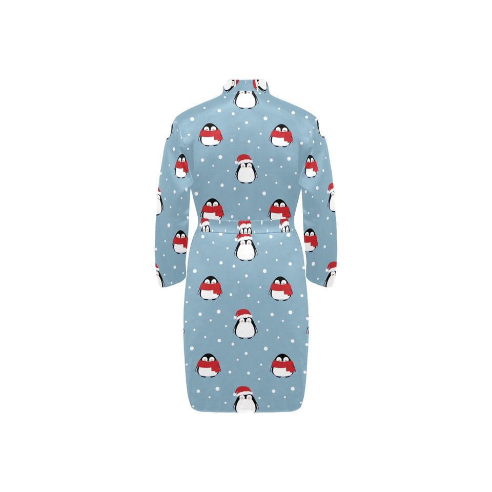 Cute penguin christmas snow pattern Men's Long Sleeve Belted Night Robe