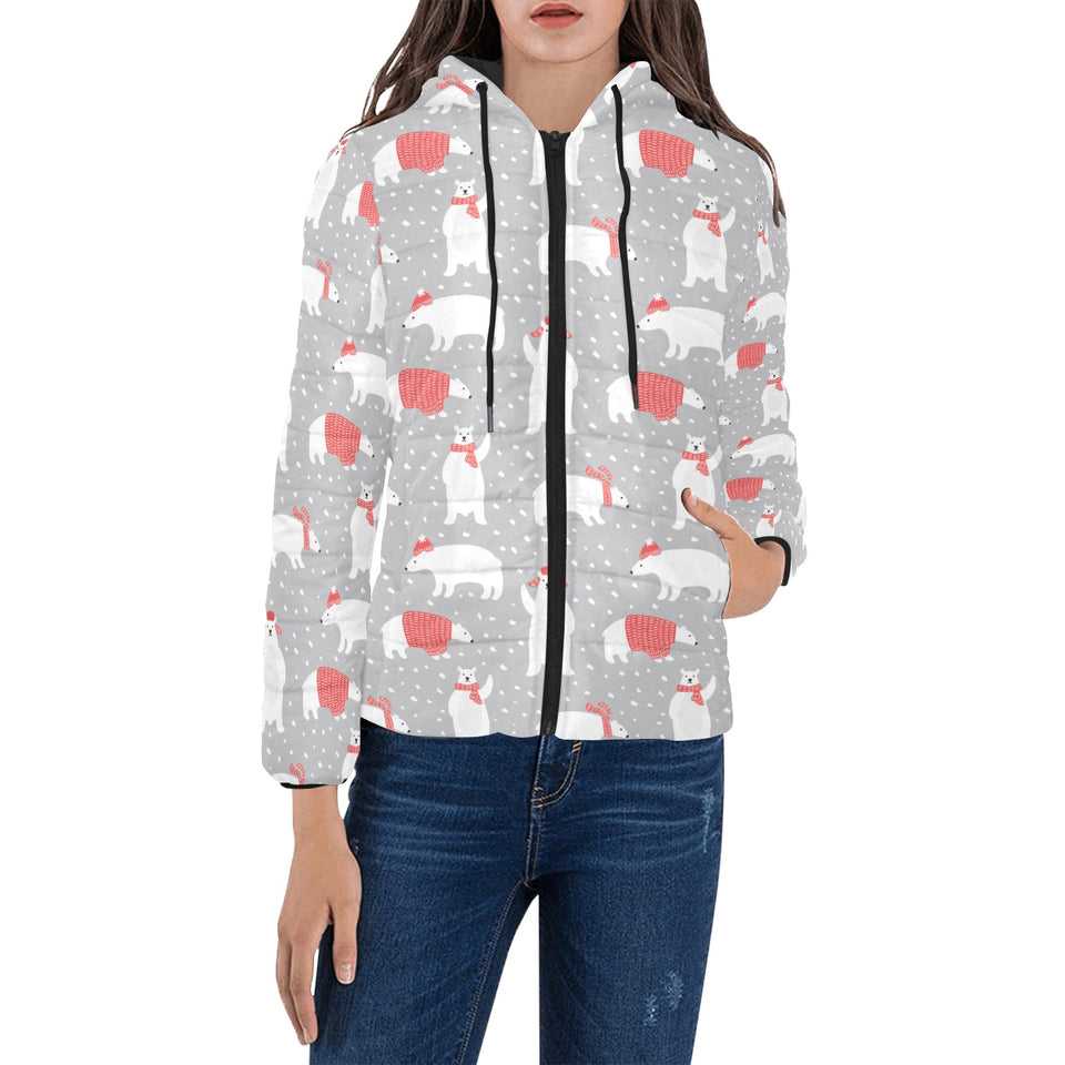 Cute polar bear christmas snow pattern Women's Padded Hooded Jacket