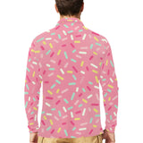 Pink donut glaze candy pattern Men's Long Sleeve Polo Shirt