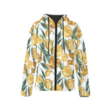 yellow tulips pattern Women's Padded Hooded Jacket