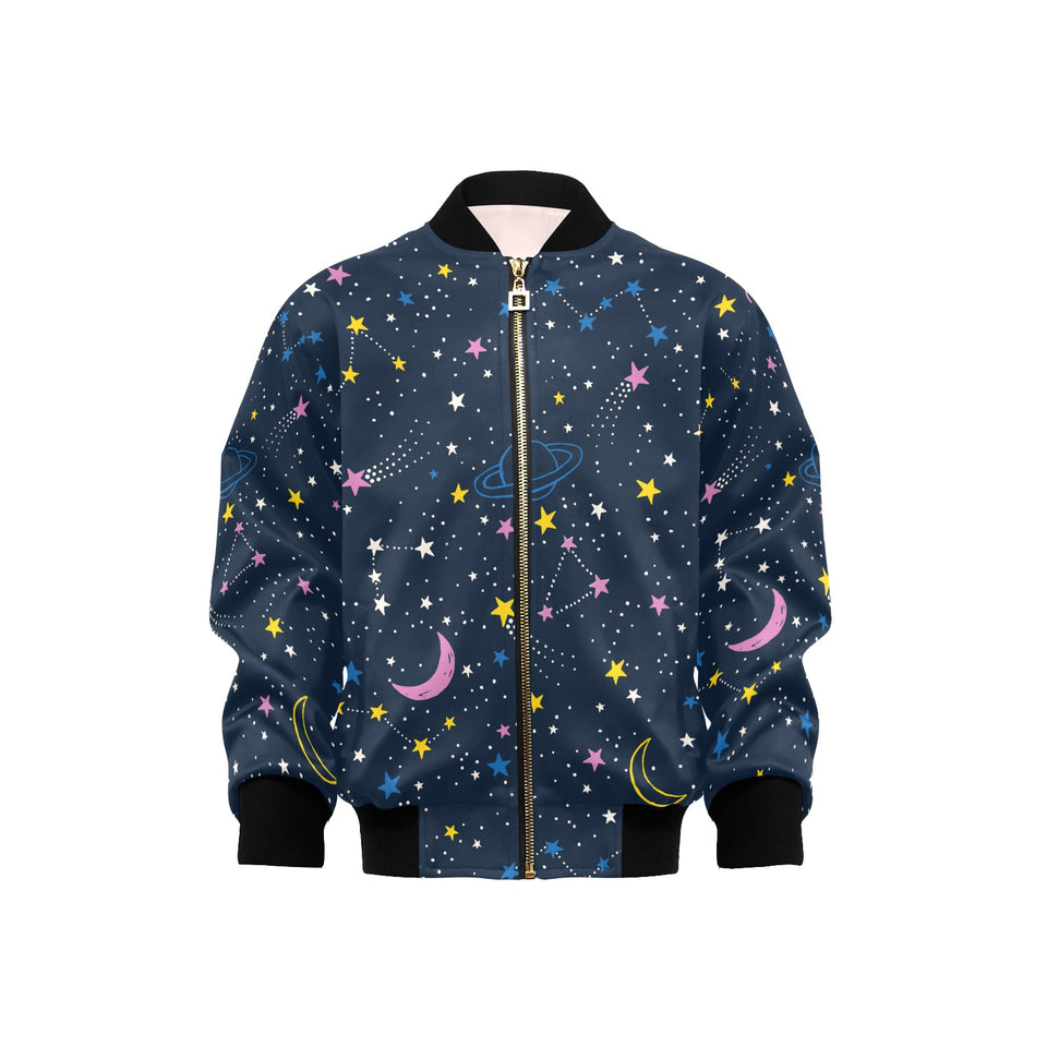 space pattern with planets, comets, constellations Kids' Boys' Girls' Bomber Jacket