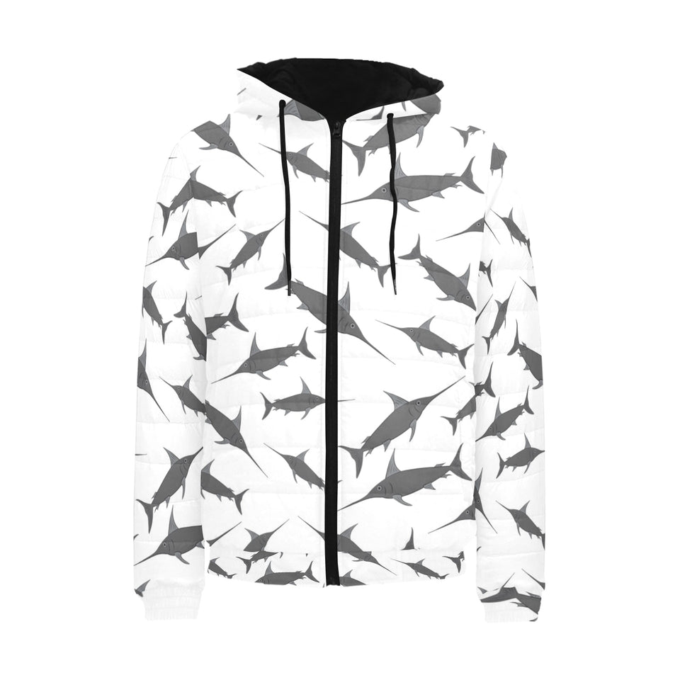 Swordfish Pattern Print Design 04 Men's Padded Hooded Jacket