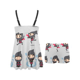 Cute ninja pattern Chest Sexy Pleated Two Piece Swim Dress