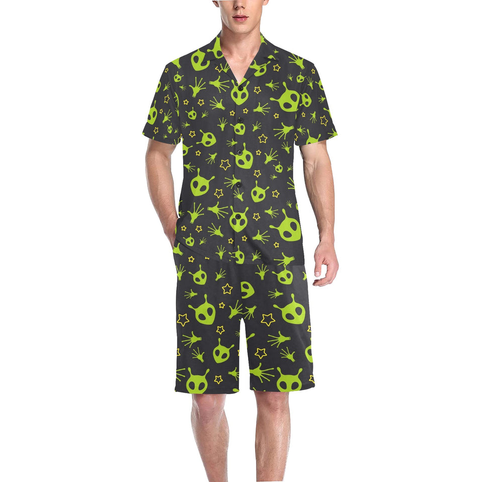 Alien Pattern Print Design 02 Men's V-Neck Short Pajama Set