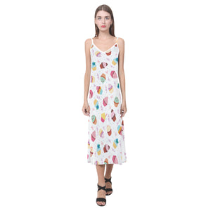 Cake cupcake design pattern V-Neck Open Fork Long Dress