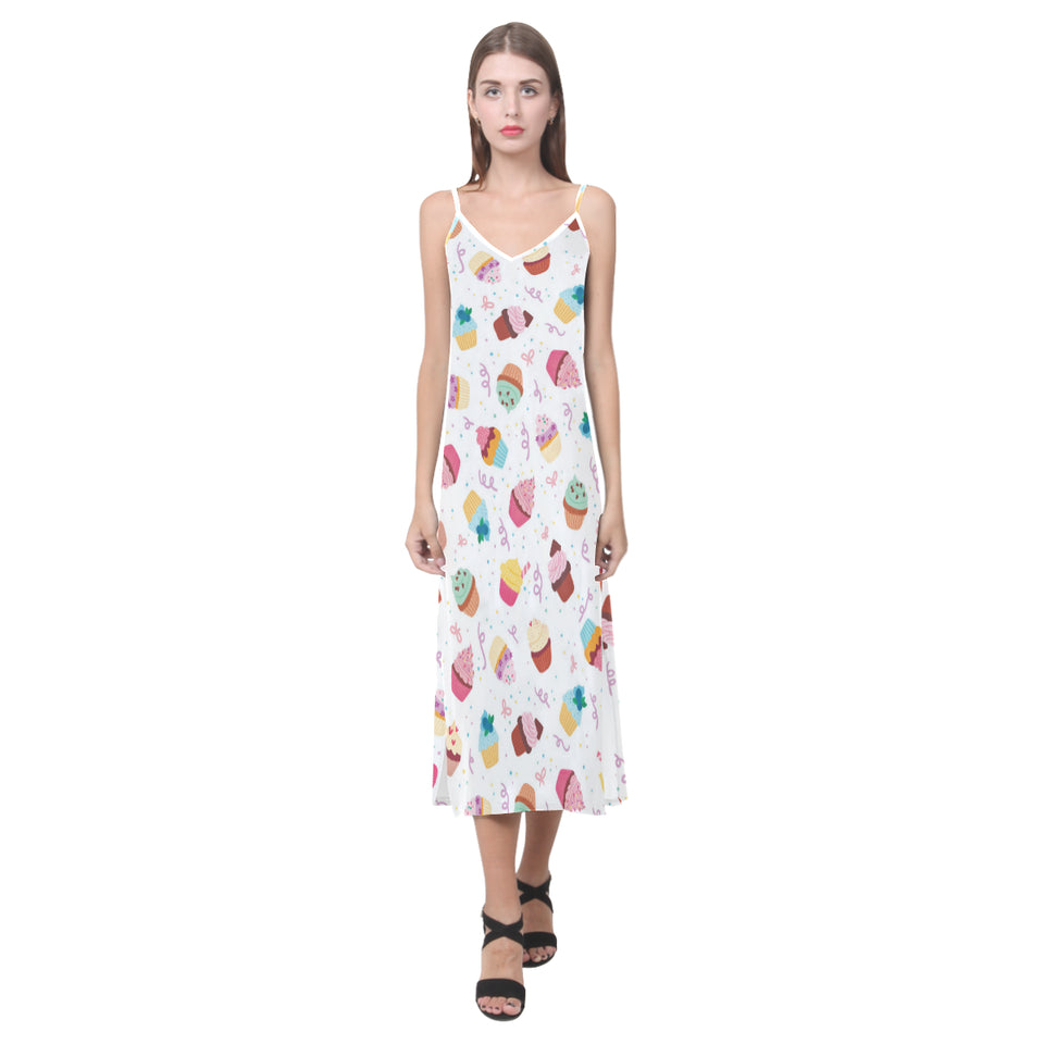 Cake cupcake design pattern V-Neck Open Fork Long Dress