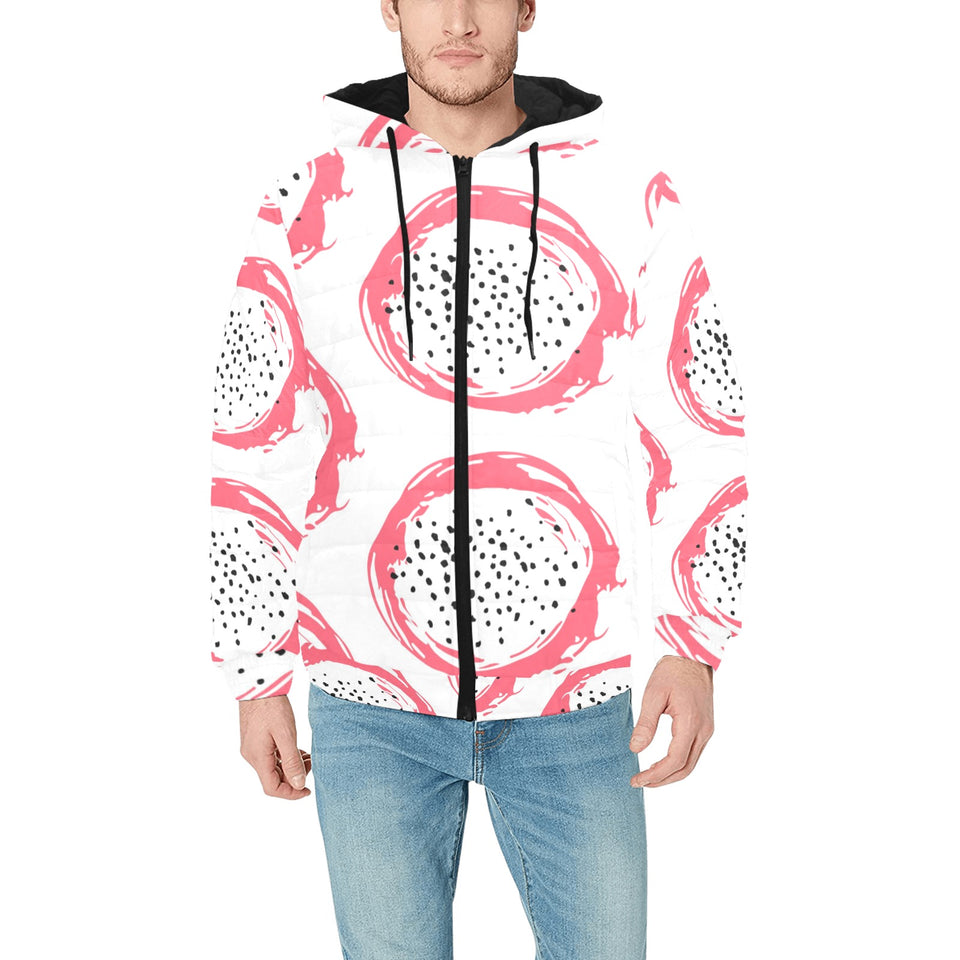 Hand drawn dragon fruit Men's Padded Hooded Jacket