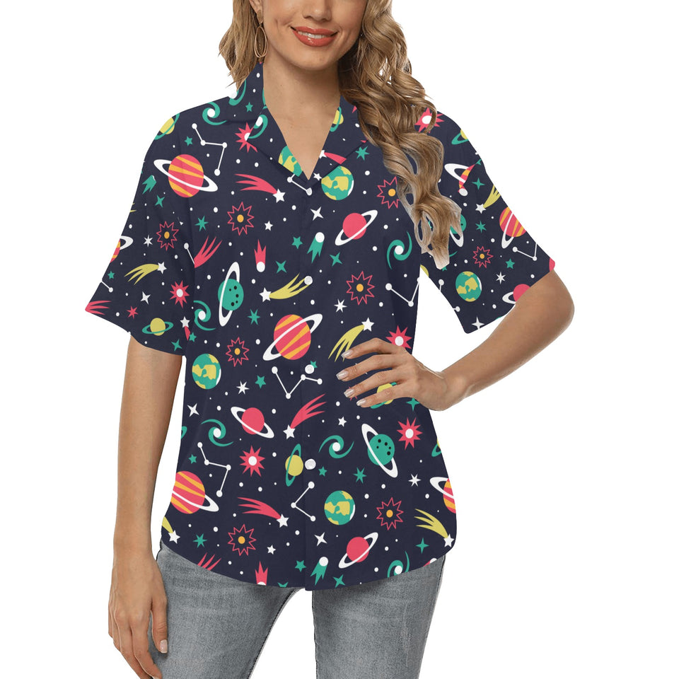 colorful space pattern planet star Women's All Over Print Hawaiian Shirt