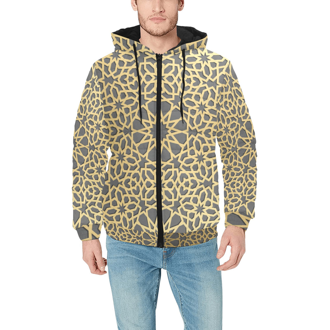 arabic star gold pattern Men's Padded Hooded Jacket