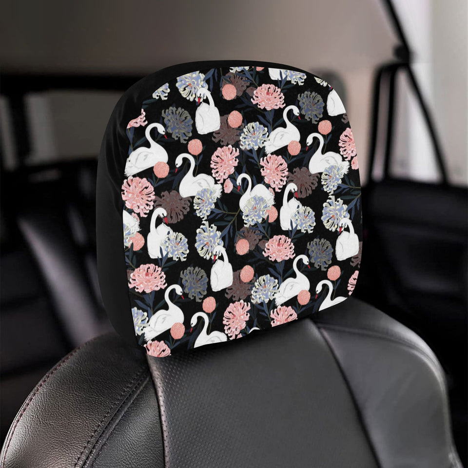 white swan blooming flower pattern Car Headrest Cover