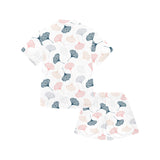 Black Gray Cream coral ginkgo leaves pattern Kids' Boys' Girls' V-Neck Short Pajama Set