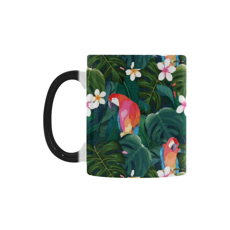 Parrot Palm tree leaves flower hibiscus pattern Morphing Mug Heat Changing Mug