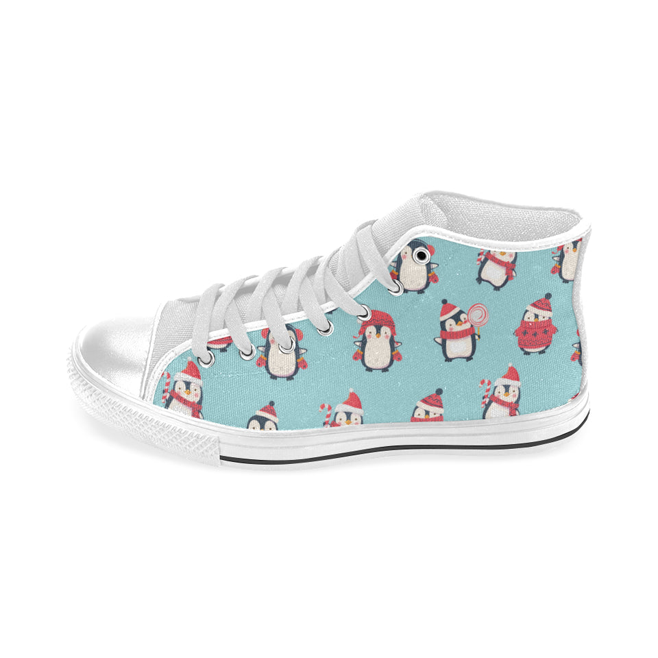 Cute penguin christmas  design pattern Men's High Top Canvas Shoes White