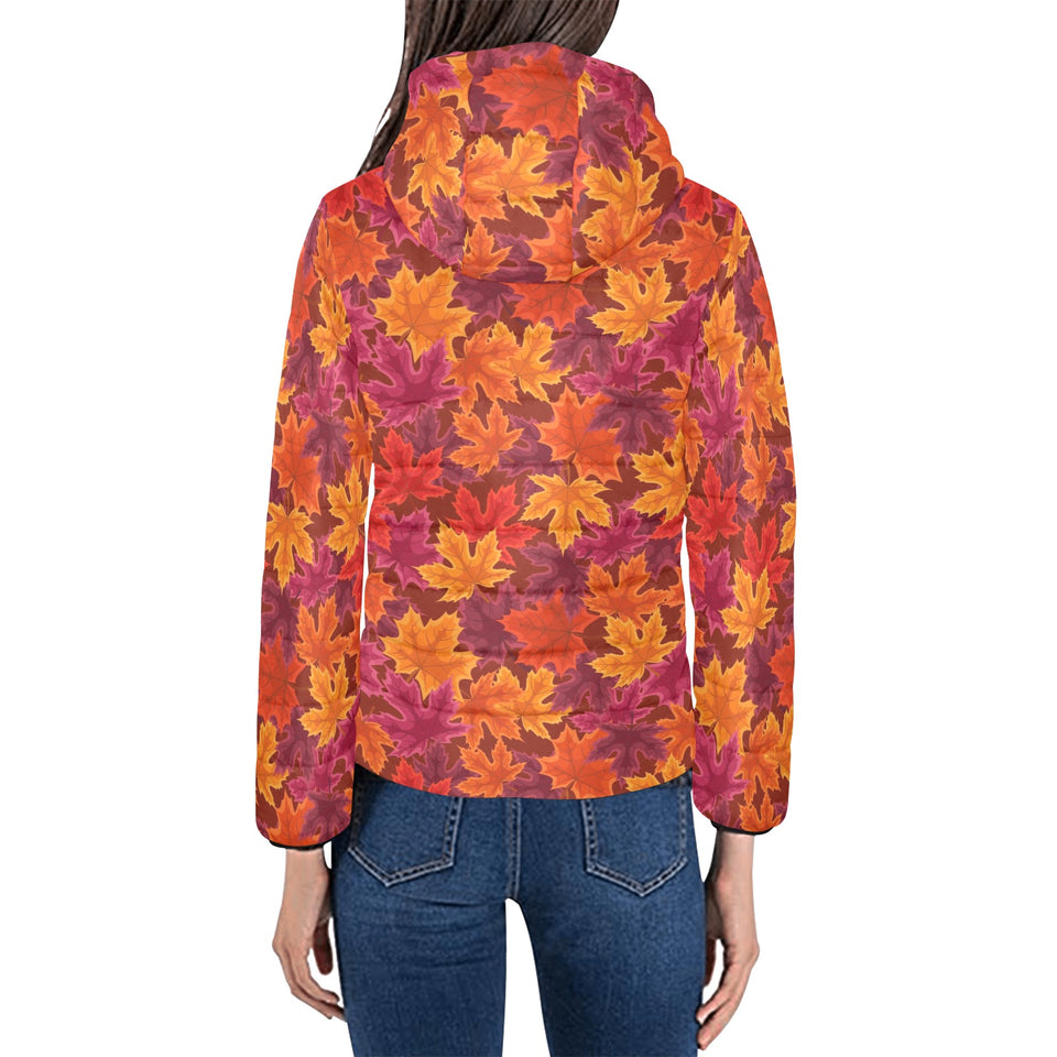 Autumn maple leaf pattern Women's Padded Hooded Jacket
