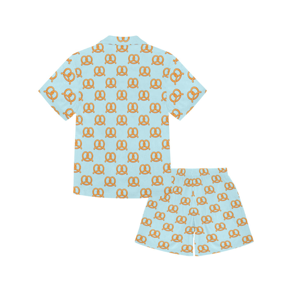 Pretzels Pattern Print Design 03 Kids' Boys' Girls' V-Neck Short Pajama Set